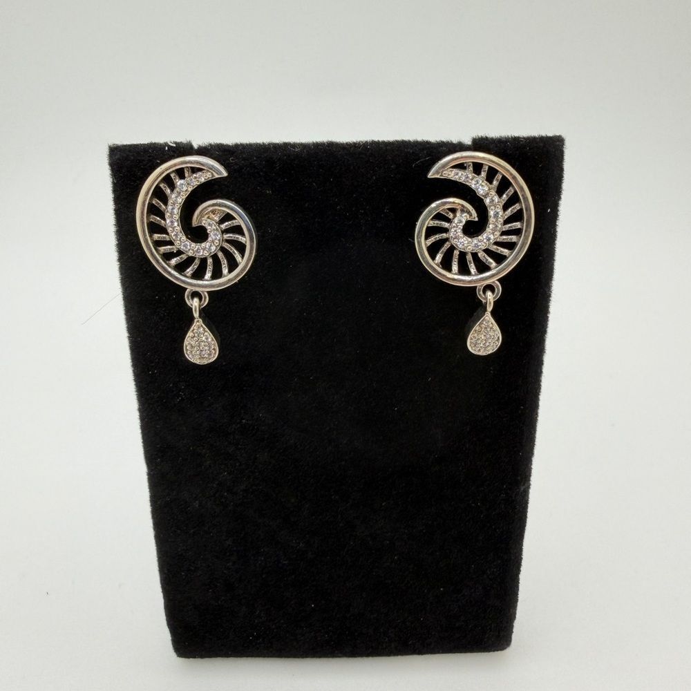 One of a‎ Kind, sterling silver dangle earring studs w/ cz "swirl"!